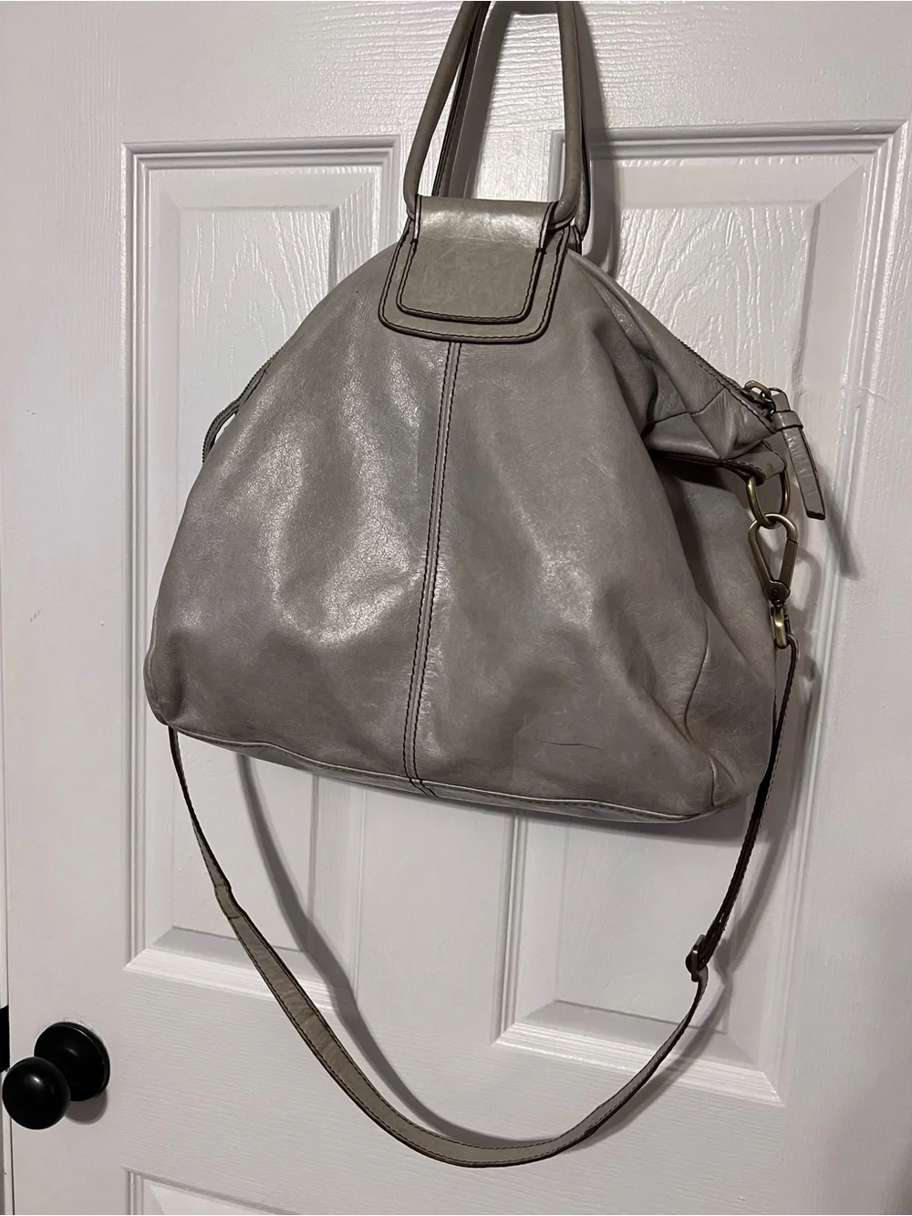 HOBO International Sheila Large Gray Leather Convertible Satchel Tote Crossbody